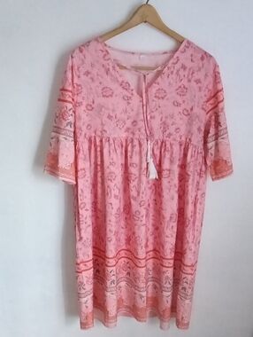 Women's' Pink Floral Peasant Dress